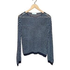 Basha Black White Crochet Sweater Open Knit Long Sleeve Womens M Sheer Boho Chic